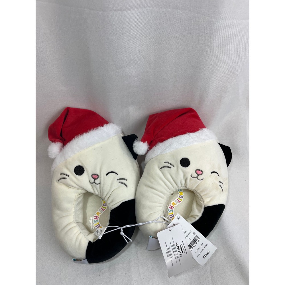 Squishmallows Cam the Cat Santa Hat Christmas Plush Slippers Kids Size 4/5 NWT